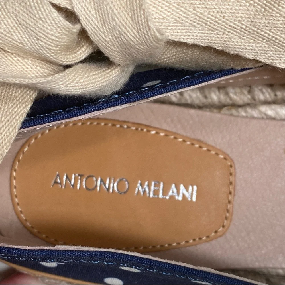Antonio Melani Luluna Ankle Wrap Jute Espadrille Slip On Polka Dot Flat Navy 7.5